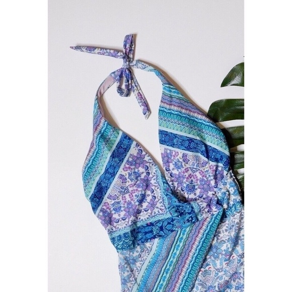 NANETTE LEPORE Poppy Floral Halter One Piece Swimsuit Plunge Beach Size 10 - Picture 4 of 16